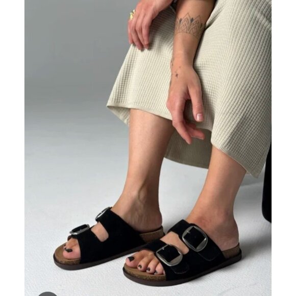 Birkenstock Arizona Womens Leather Sandals Black Double Buckle Comfort Slides 37 - Picture 14 of 14